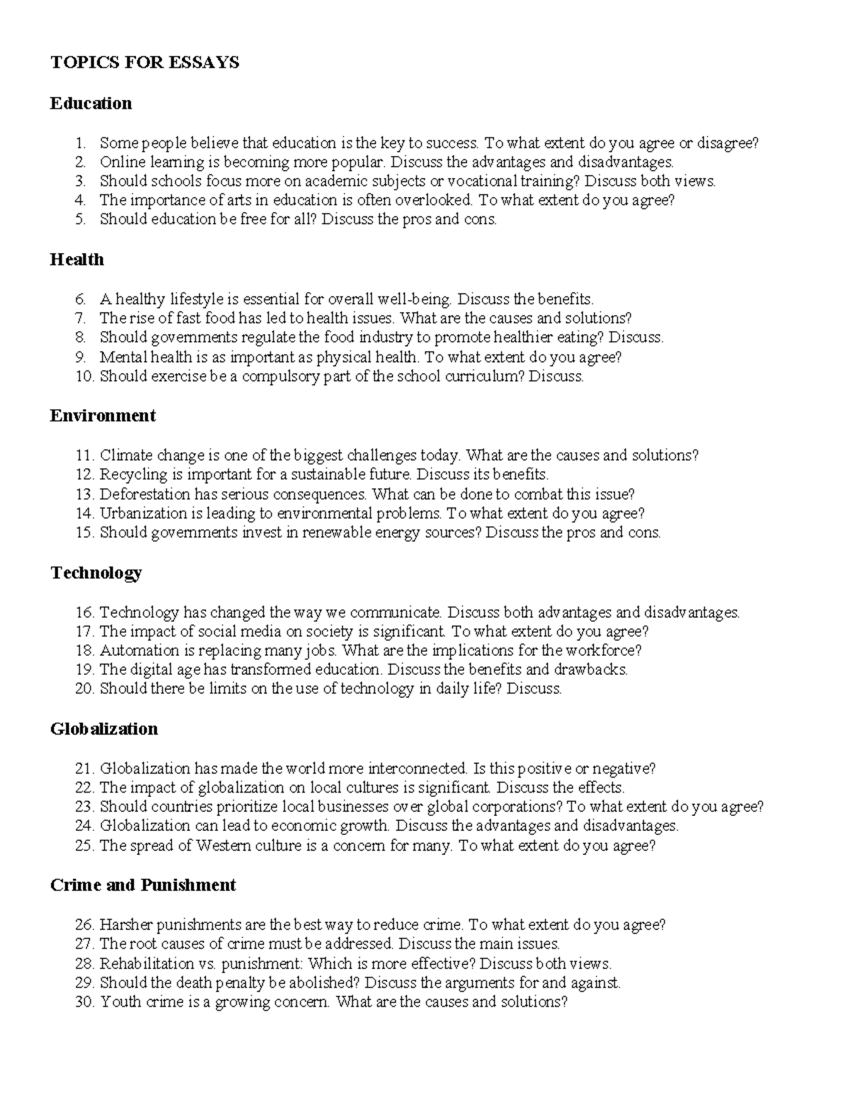 Education Essay Topics for Course ED 101: 50 Thought-Provoking Prompts ...