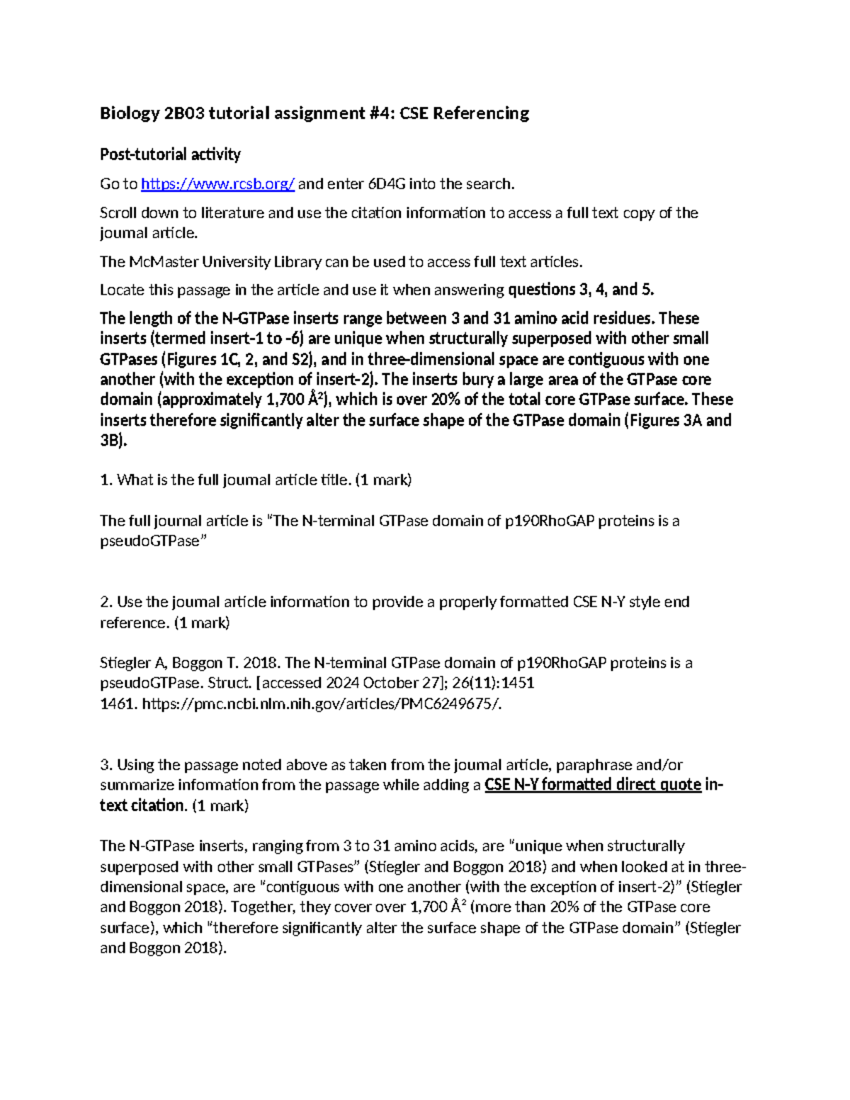 Bio 2B03 Assignment 4 - CSE referencing - Biology 2B03 tutorial ...