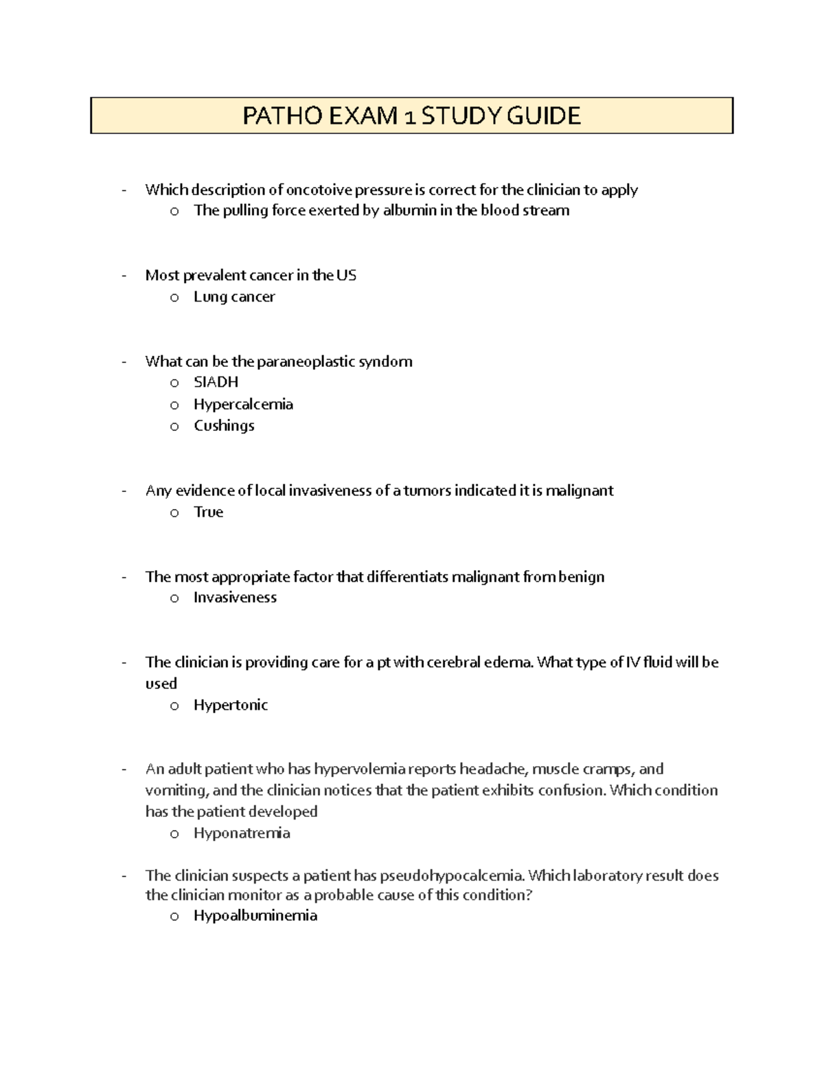 PATHO 101: Exam 1 Comprehensive Study Guide and Review Notes - Studocu