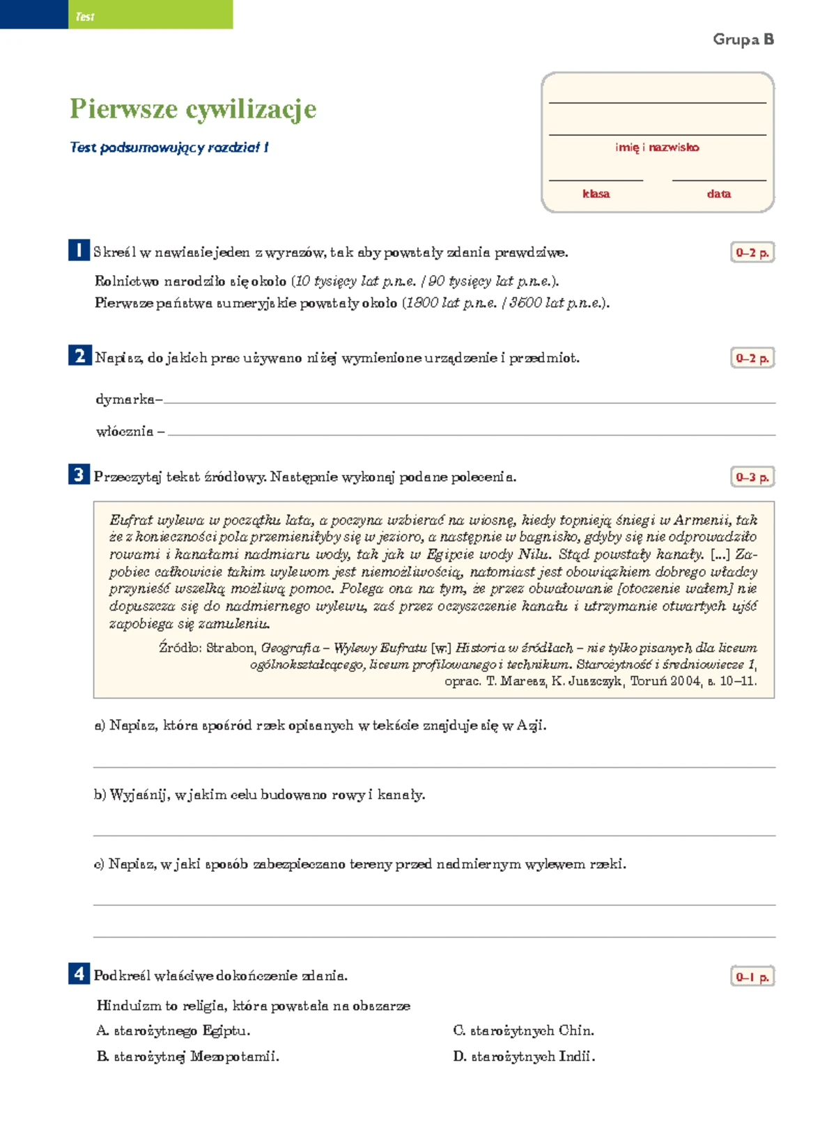 Początki Cywilizacji Sprawdzian Nowa Era Gimnazjum www.studocu.com