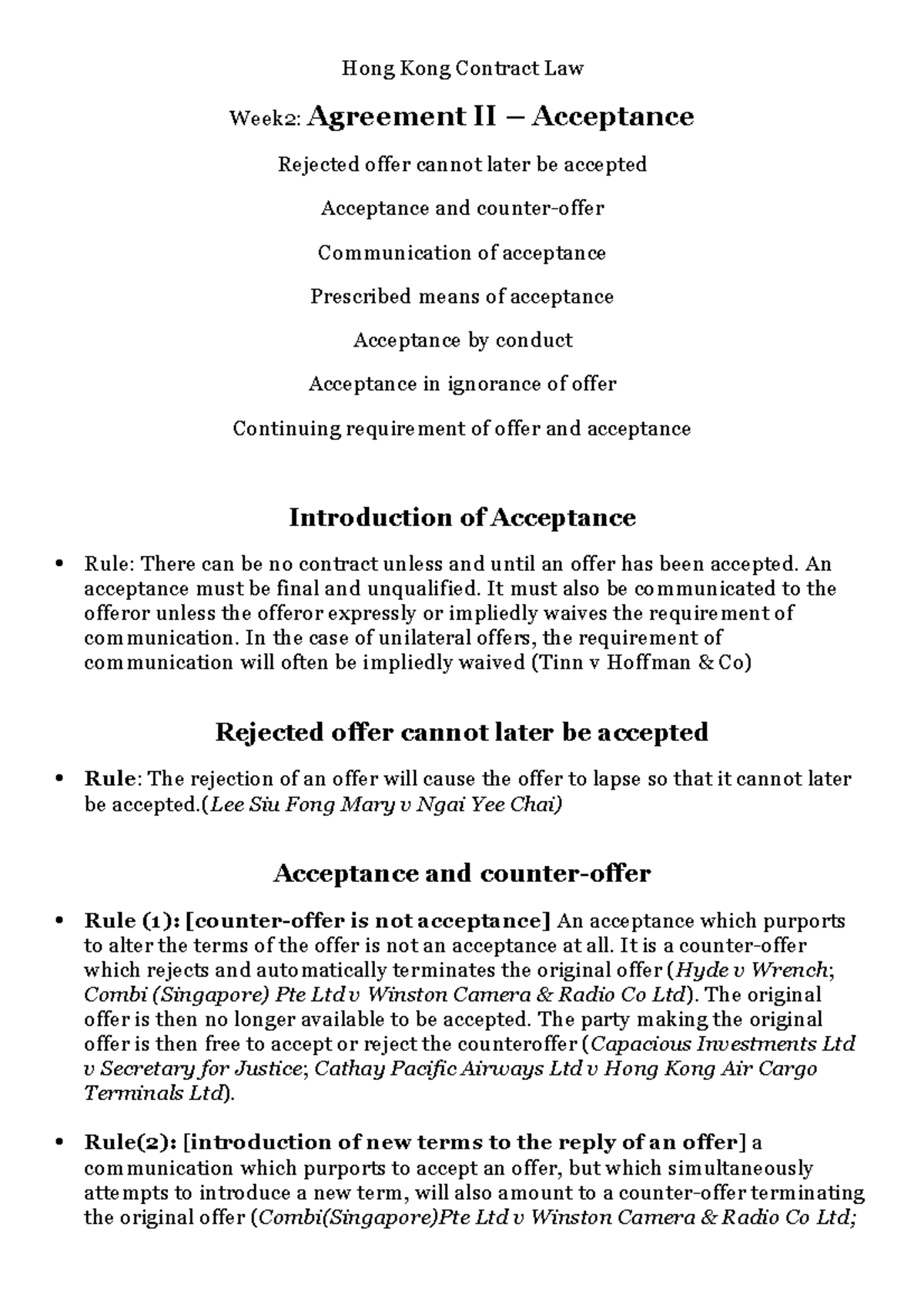 Contract Law Notes - Week 11: Classification of Terms and Breaches - Studocu