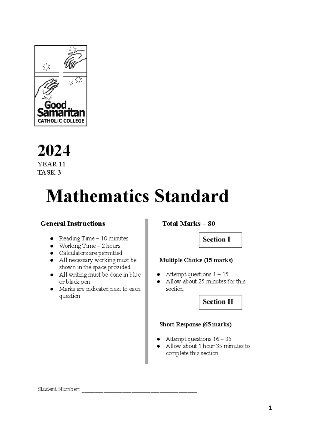 2024 YEAR 11 TASK 3 Mathematics Standard Exam Paper - Studocu