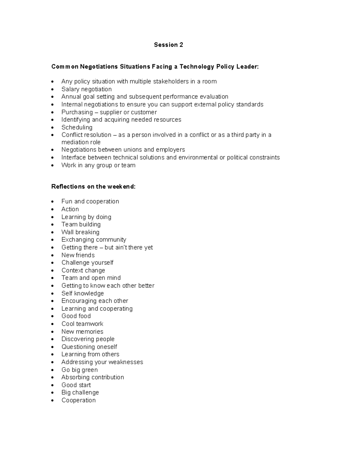 Session 2: Common Negotiation Scenarios for Tech Policy Leaders - Studocu