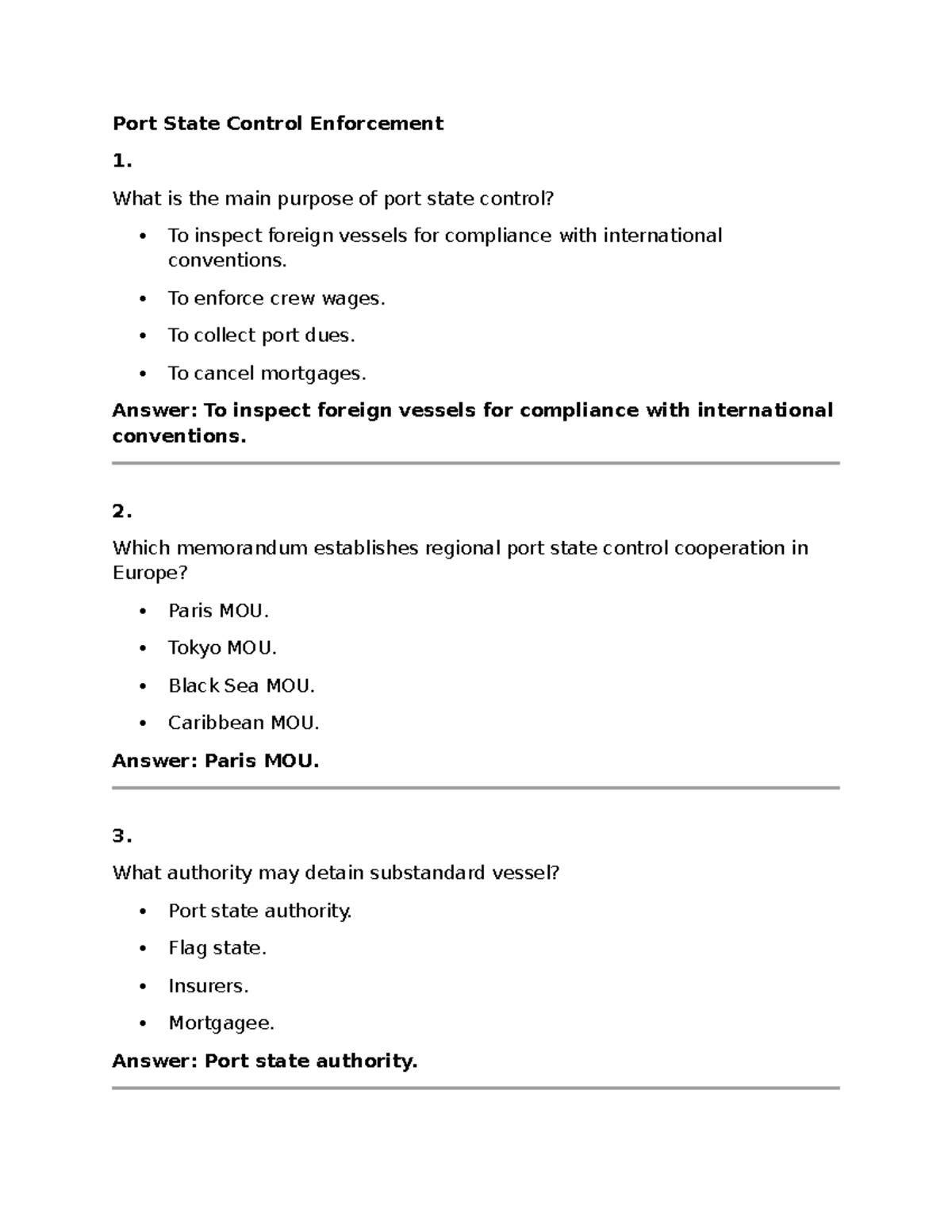Port State Control Enforcement: Key Concepts and Regulations - Studocu