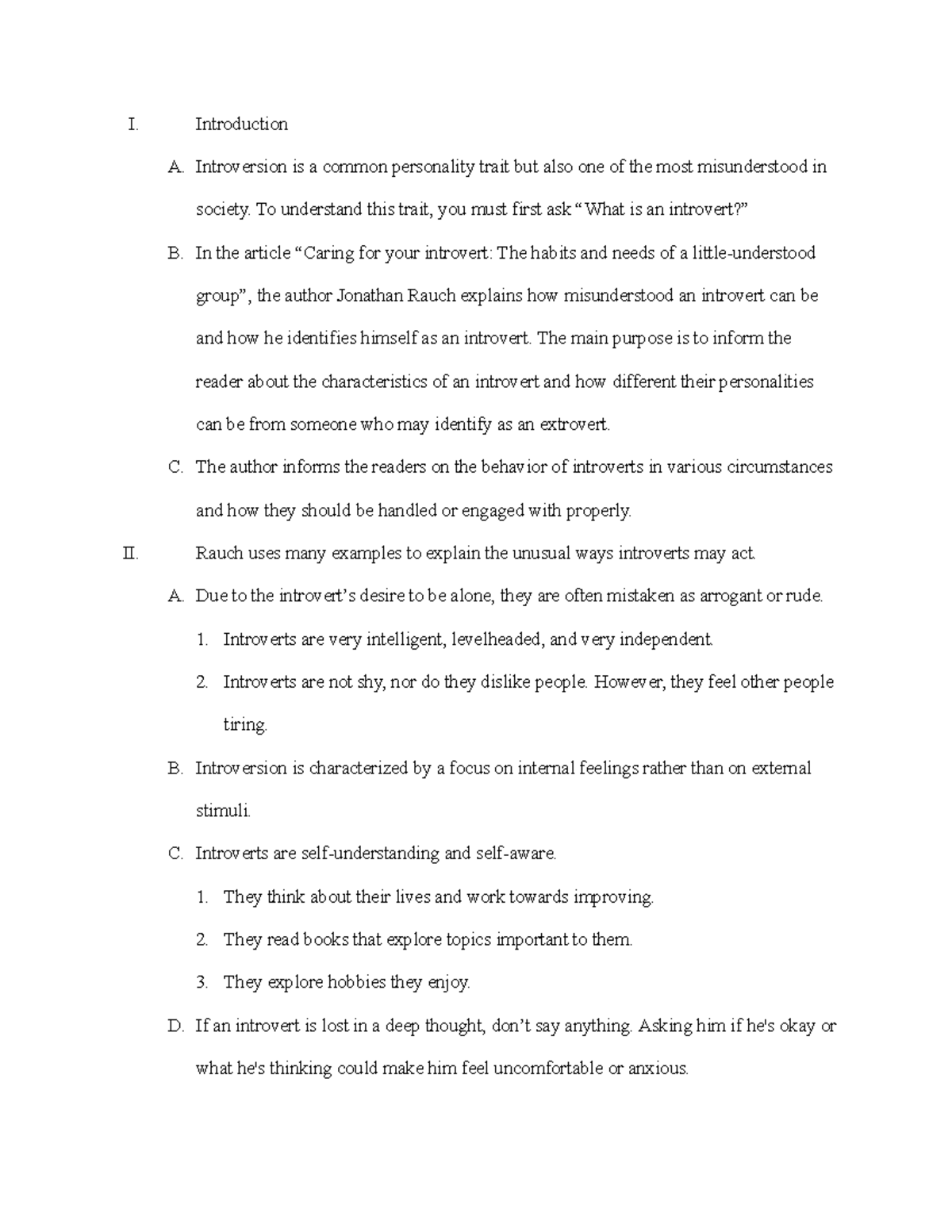 ENG 122 Outline - I. Introduction A. Introversion is a common ...