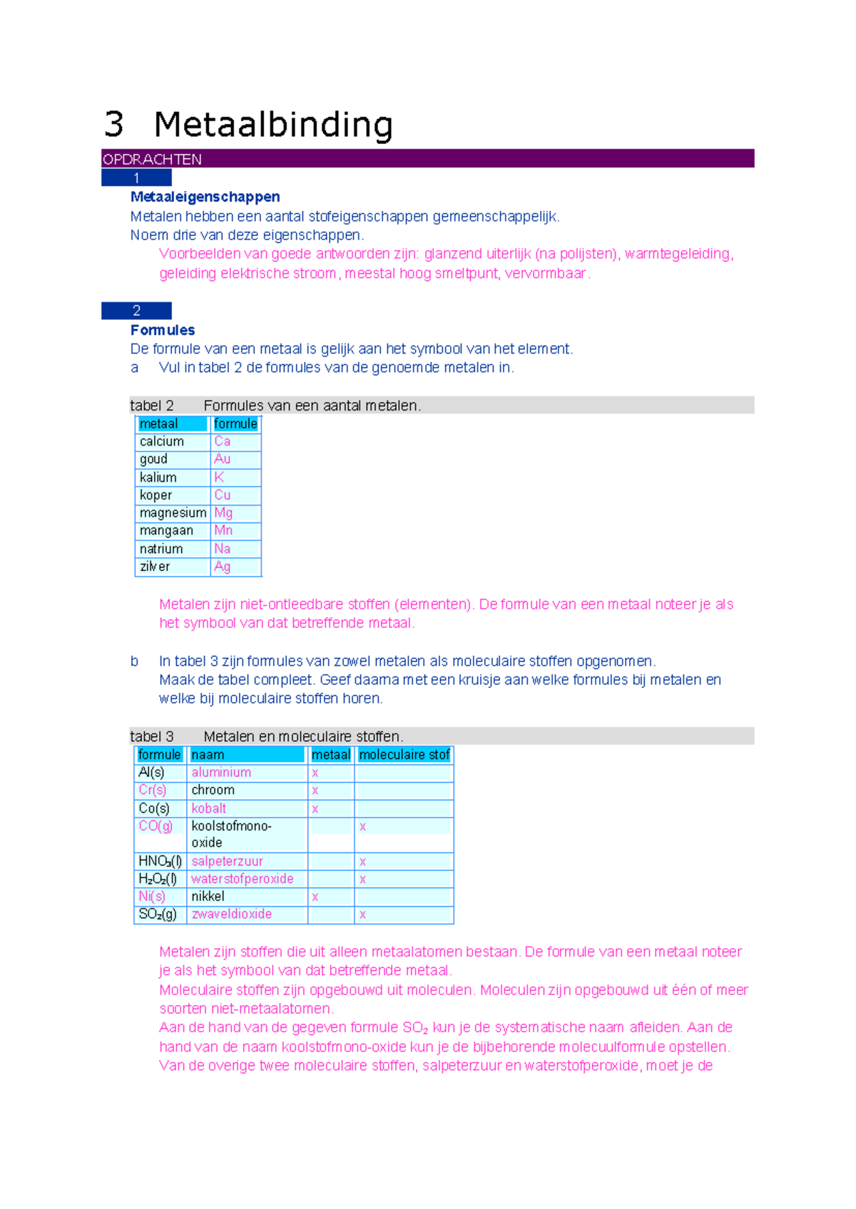 Metaalbinding en Metaaleigenschappen - H2.3 Samenvatting - Studeersnel