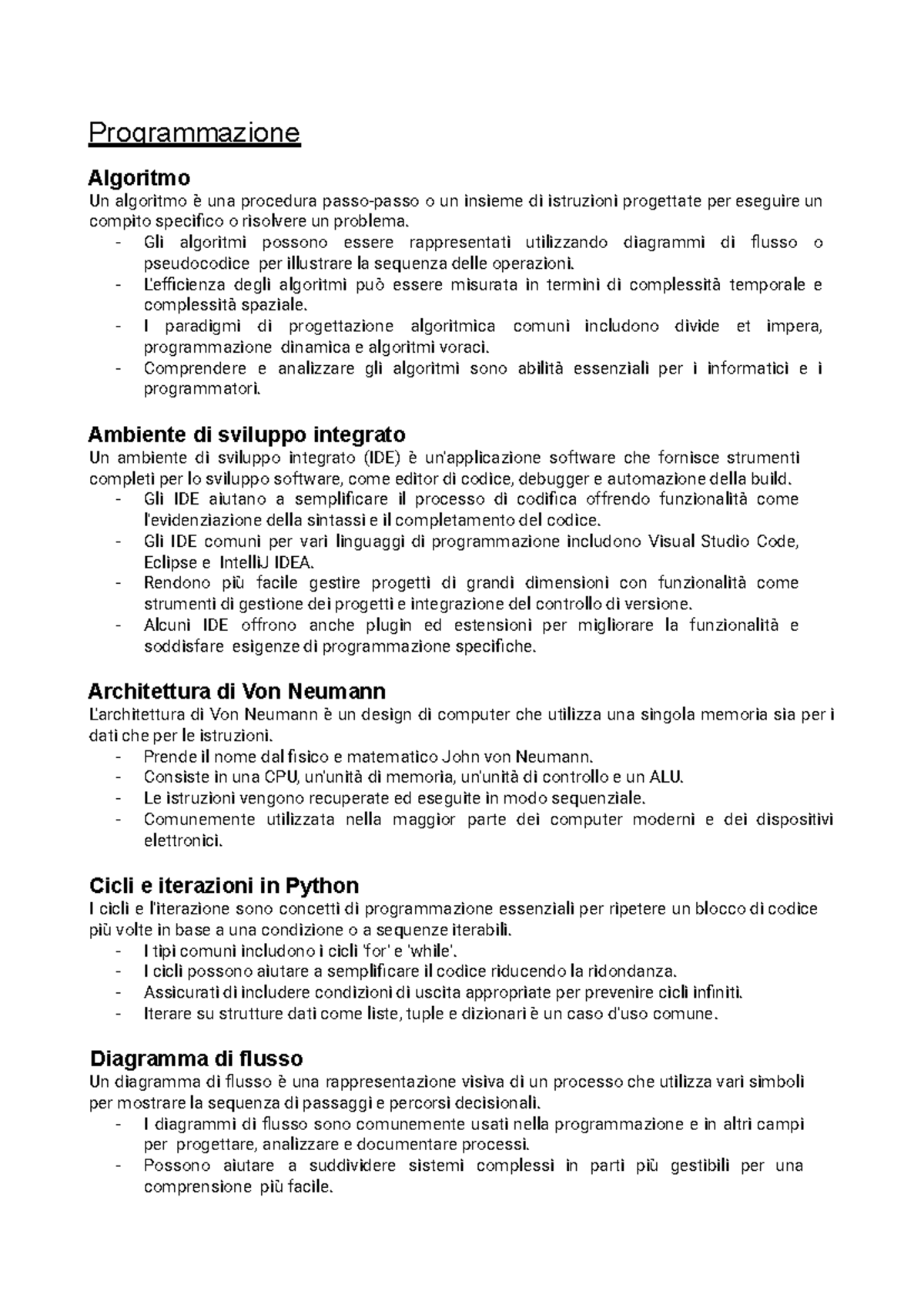 Riassunti Teorici di Programmazione - Esame Python - Studocu