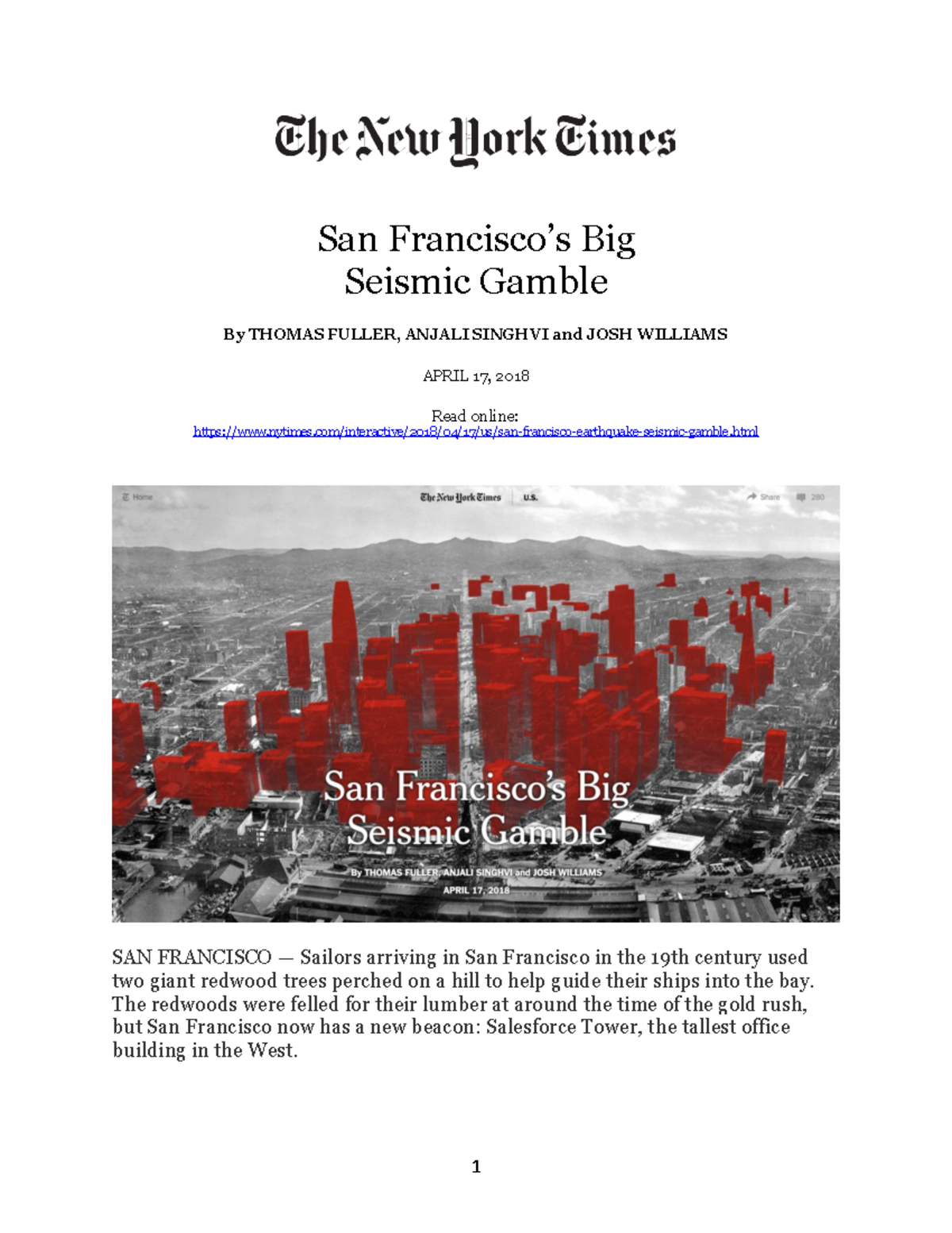 R01-San Francisco’s Seismic Building Challenges - NYT Analysis - Studocu