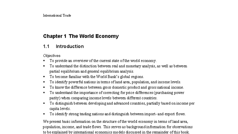 International Trade (ECO 101) Chapter 1: Overview of the World Economy ...