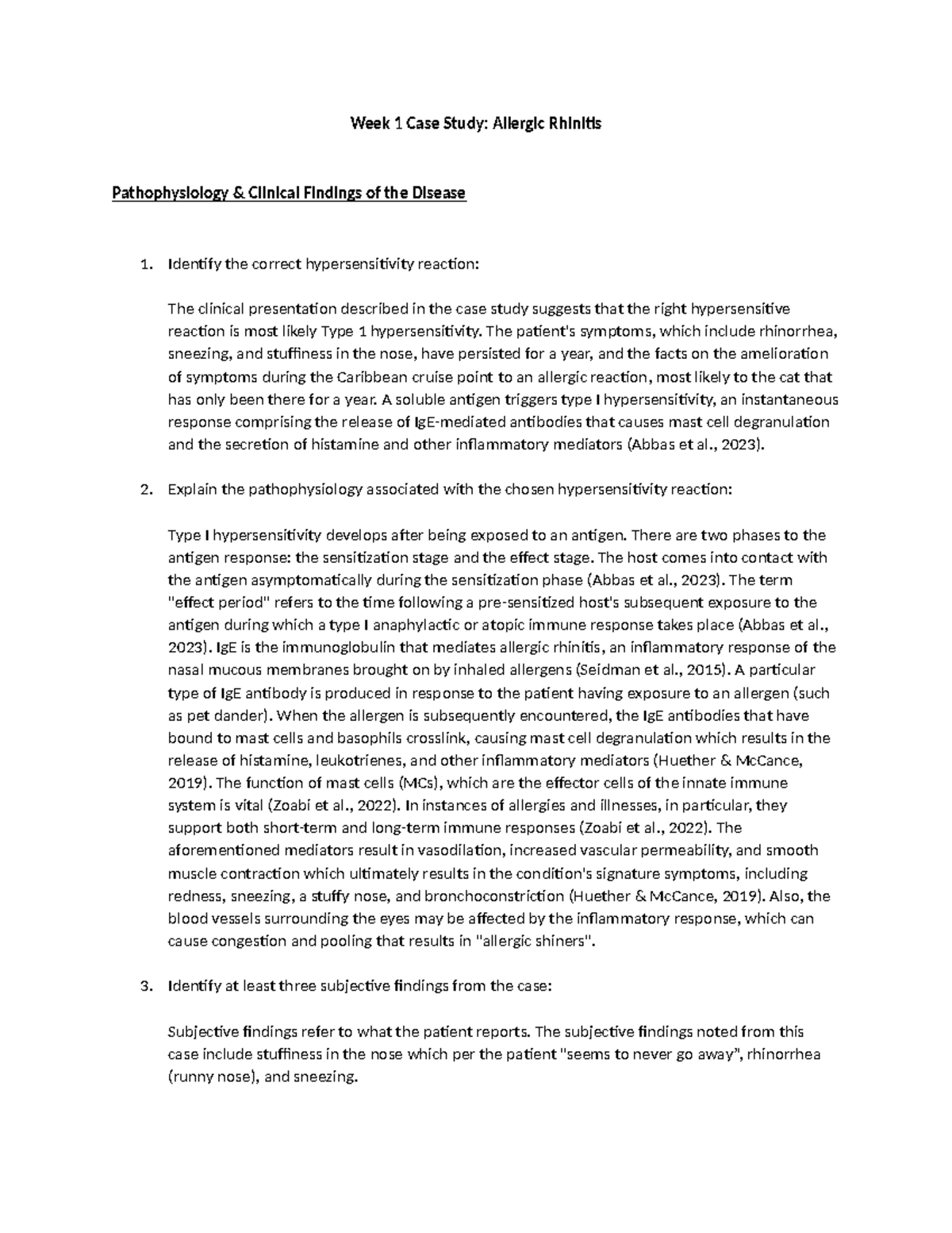 NR507 - Week 1 Case Study: Allergic Rhinitis Pathophysiology ...