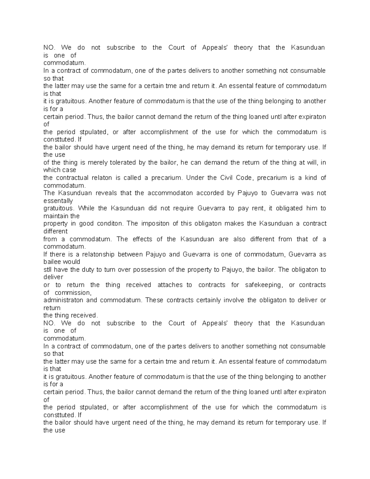 Pajuyo vs. Guevarra: Analysis of Commodatum and Legal Implications (G.R ...