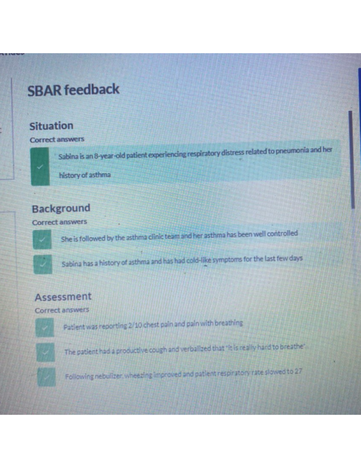 SBAR Feedback: Patient Assessment on Respiratory Distress Case Study ...