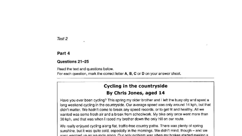 PET P3 - Test 2 Part 4 Questions and Answers - Studocu