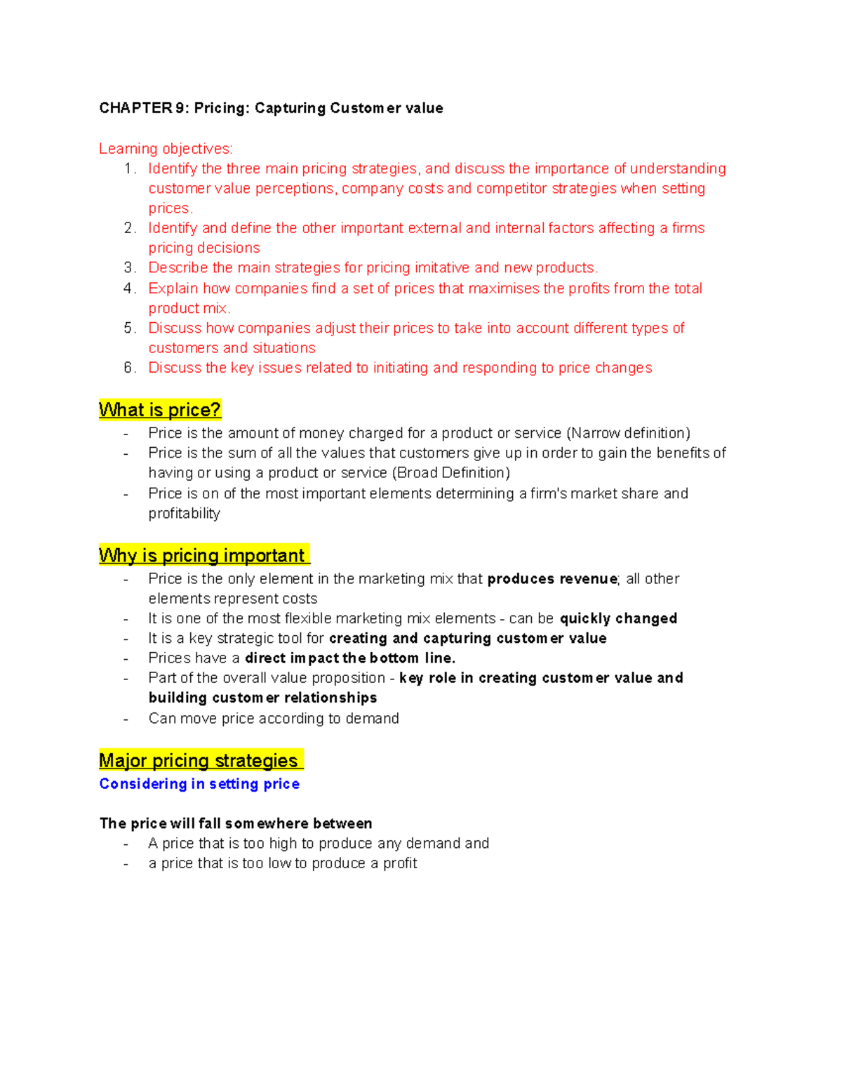Chapter 9 - Pricing Strategies & Customer Value in Marketing Principles ...