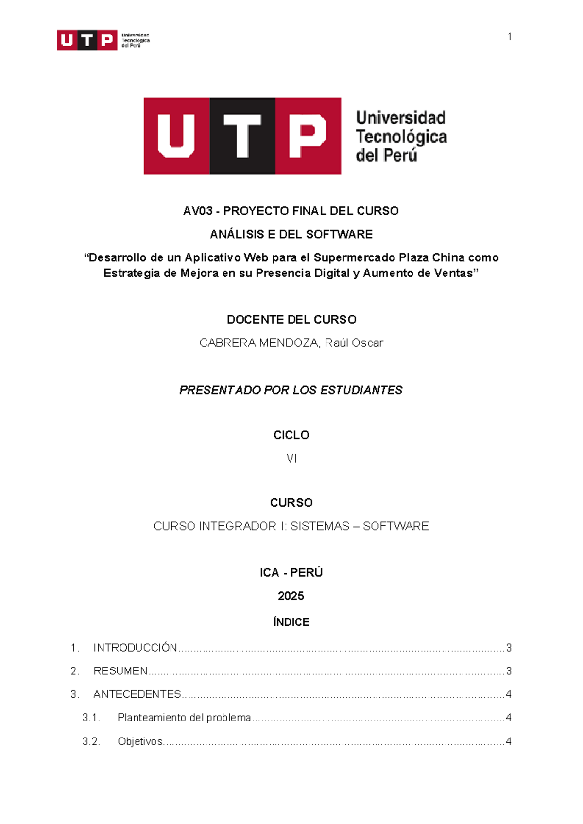 1 AV03 Proyecto Final Integrador I: Desarrollo de Aplicativo Web para ...
