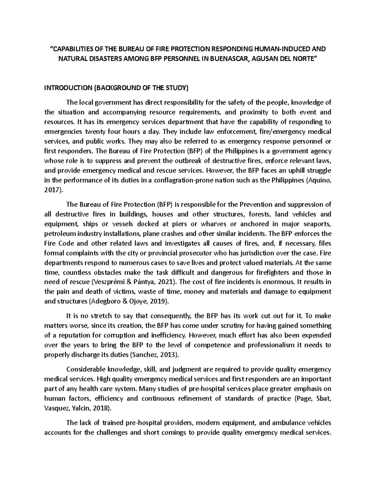 BFP Capabilities in Responding to Disasters: A Study in Buenascar, ADN ...