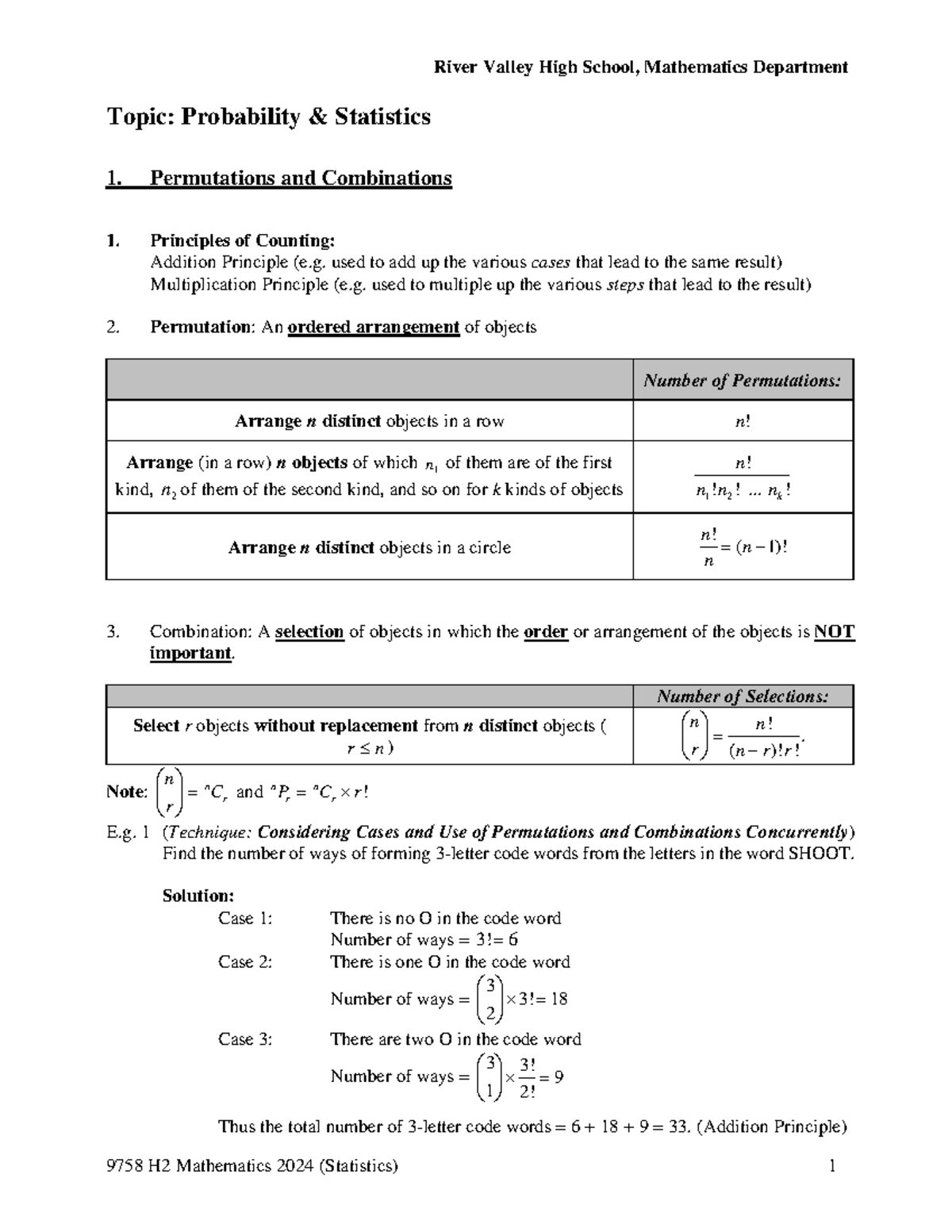 9758 H2 Mathematics 2024: Probability & Statistics Summary - Studocu