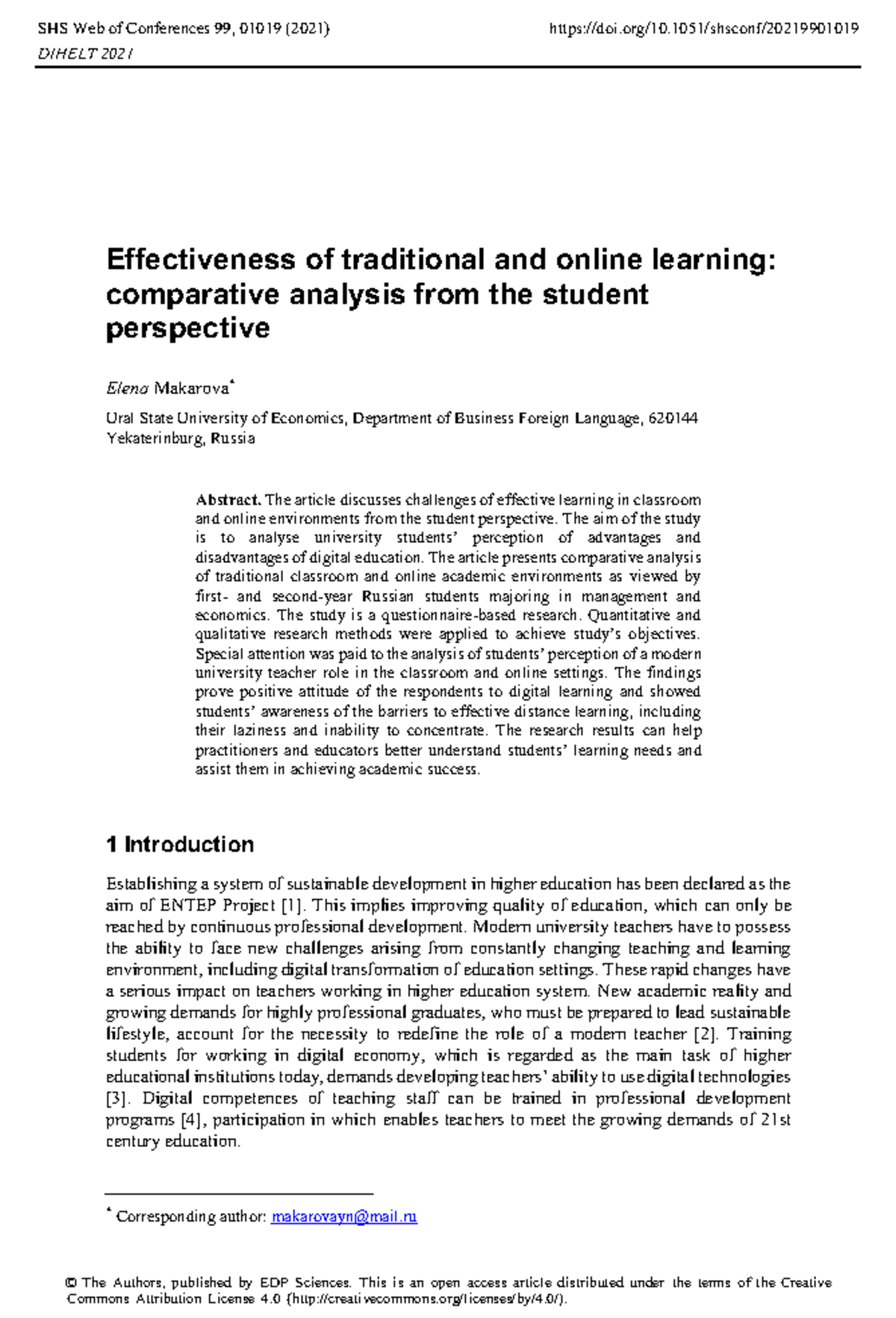 Effectiveness of traditional and online learning c - Effectiveness of ...