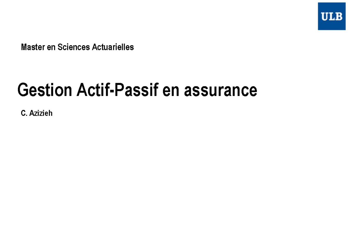 ALM - Introduction to Asset Liability Management in Insurance - Studocu