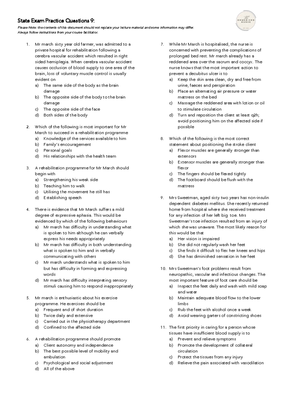 State Exam Practice Questions 9: Comprehensive Review for Nursing ...
