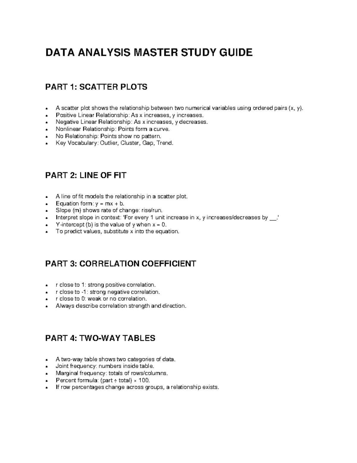 DATA ANALYSIS MASTER STUDY GUIDE: SCATTER PLOTS & CORRELATION - Studocu