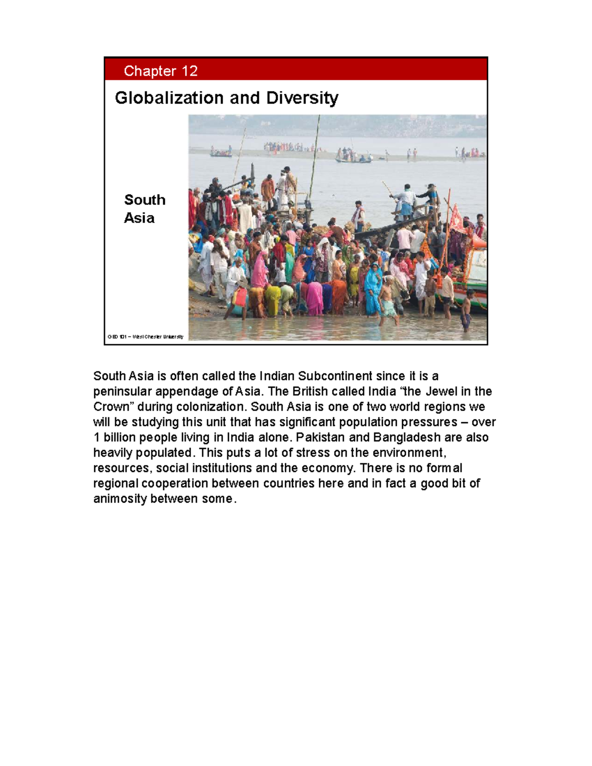 GEO101 Chapter 12: Globalization and Diversity in South Asia Notes ...
