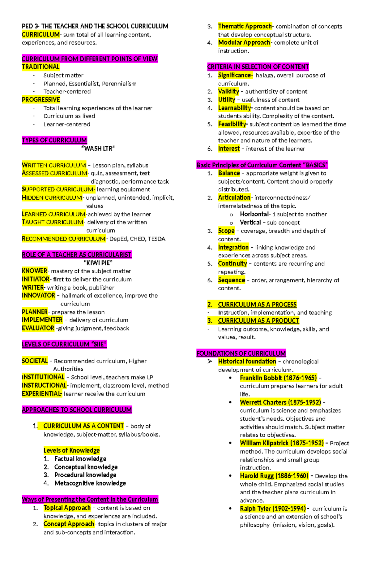LET Reviewer: Understanding the Teacher and School Curriculum - Studocu