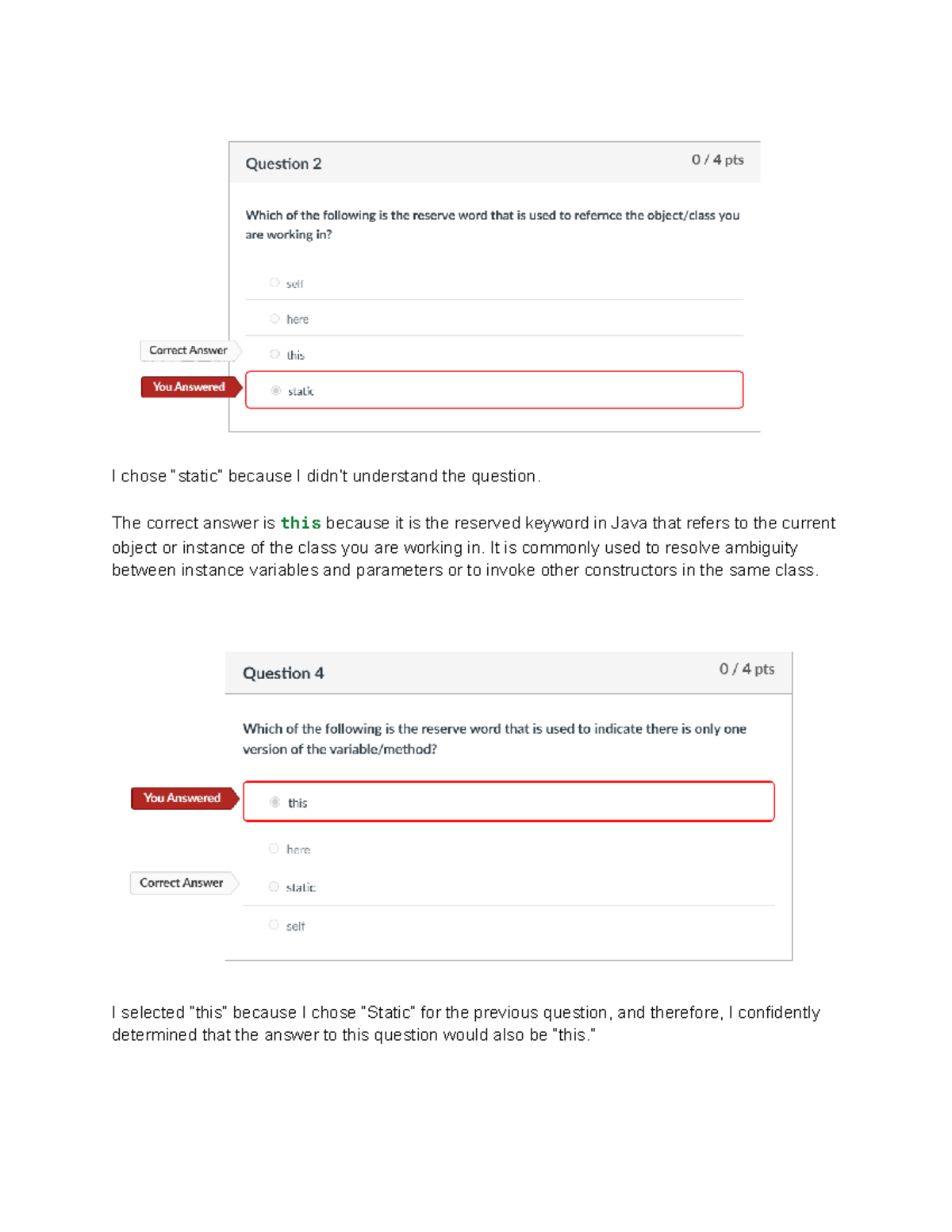 5.T.Corrections Unit 5 Test Corrections - I chose “static” because I ...