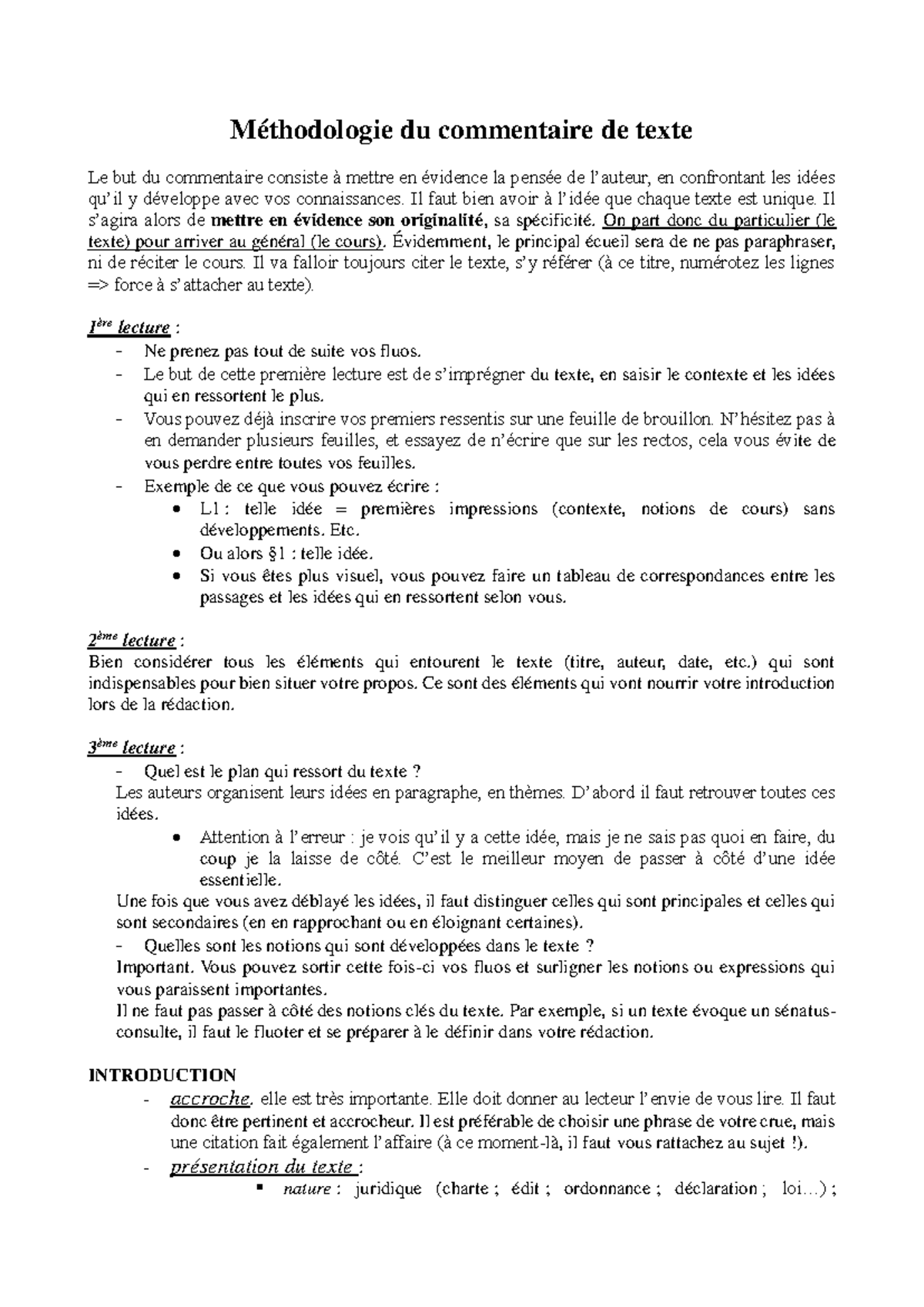 Méthodologie du Commentaire de Texte - Guide Pratique - Studocu
