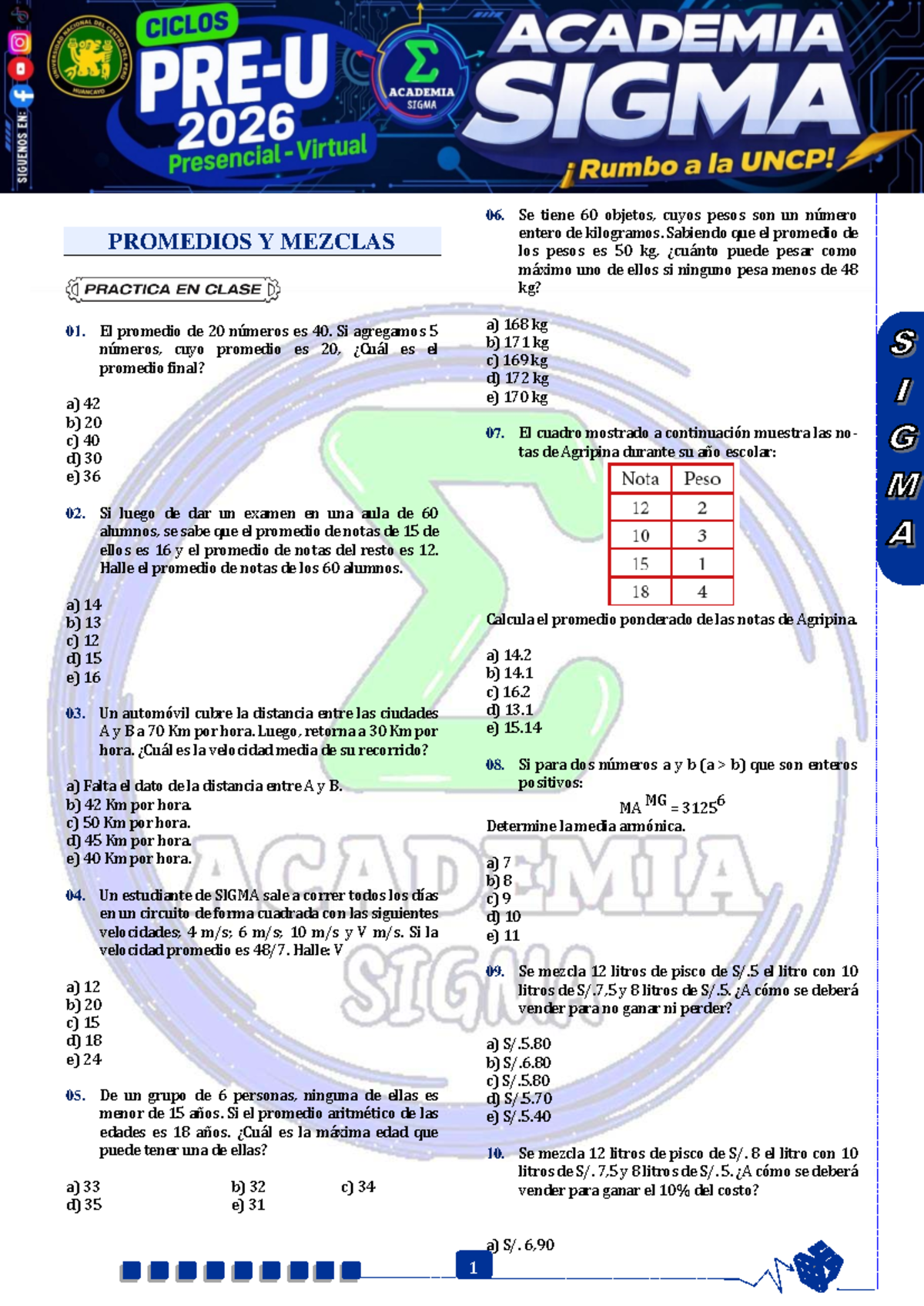 Aritmética TM: Promedios y Mezclas - Ejercicios y Soluciones - Studocu