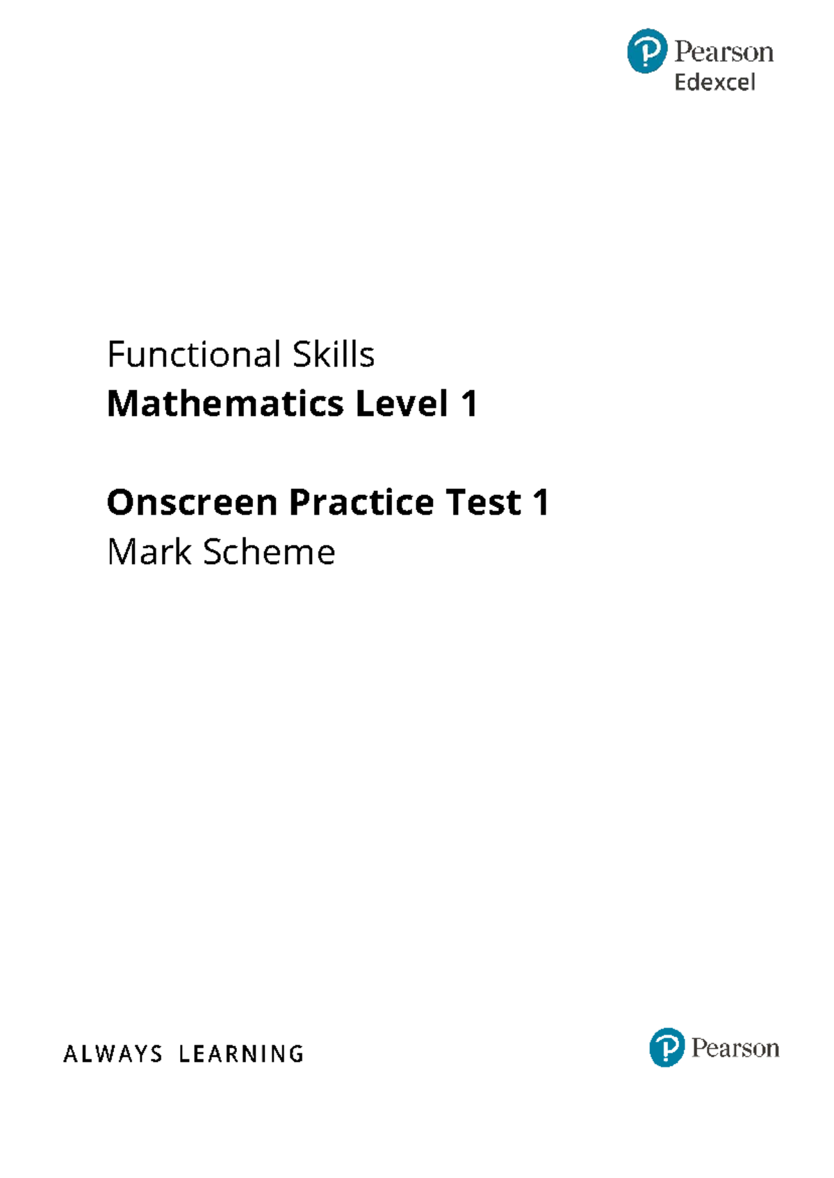 FS Maths Level 1 Onscreen Practice Test 1 Mark Scheme - Studocu
