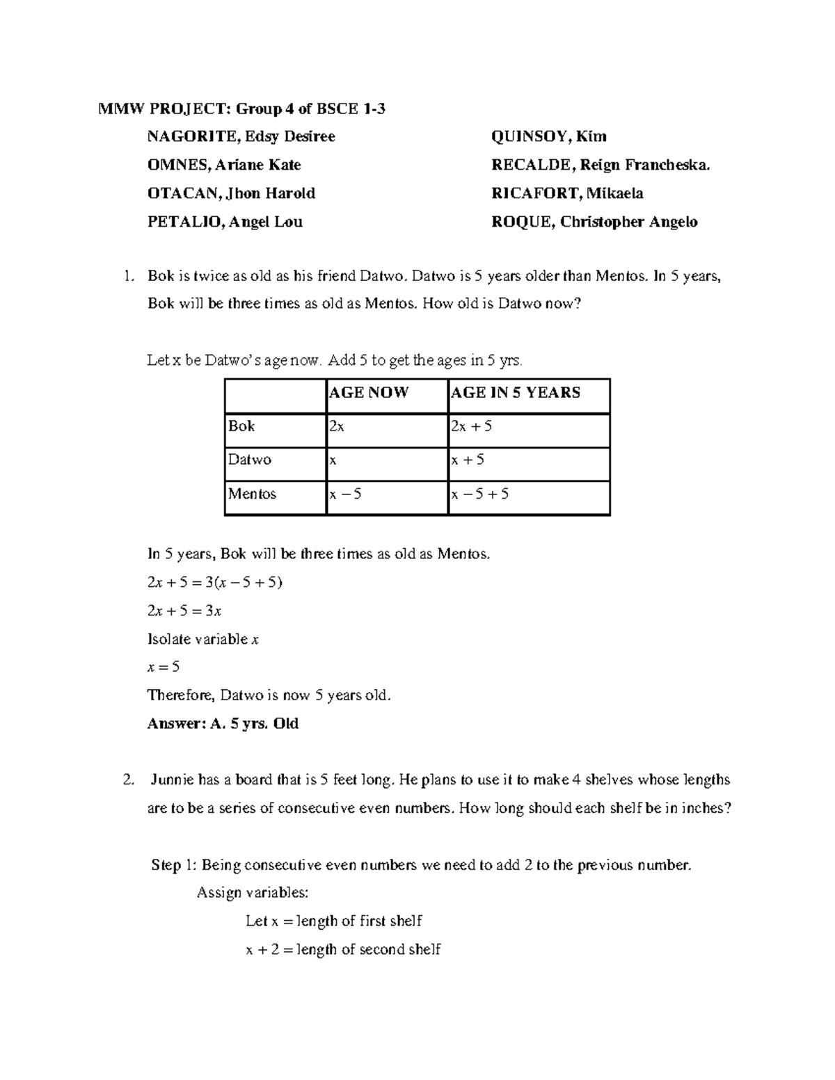 Group 4 MMW Answer Key - sasasa - MMW PROJECT: Group 4 of BSCE 1- 3 ...