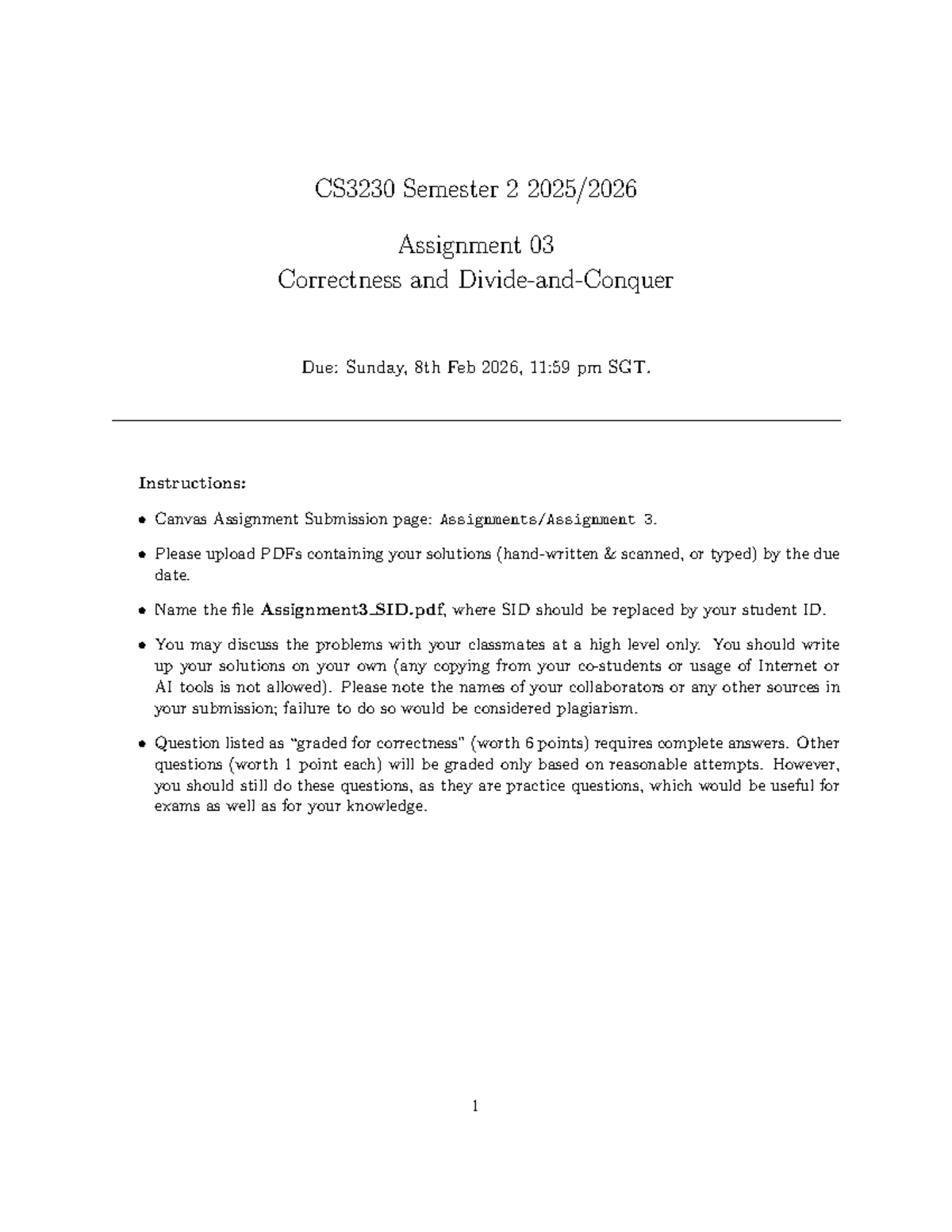 CS3230 Semester 2 Assignment 03: Correctness Guidelines and Submission ...