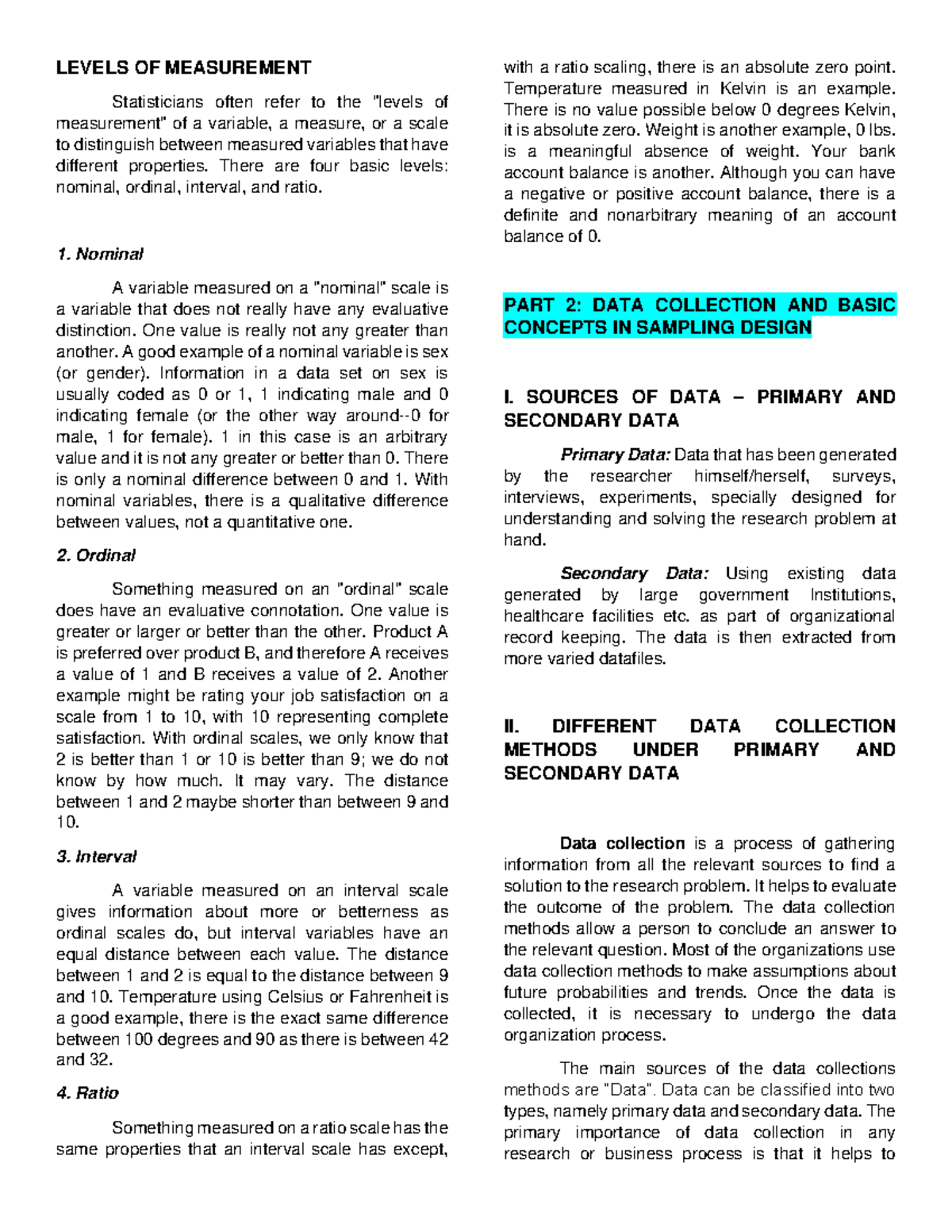 SASA - Understanding Levels of Measurement in Statistics - Studocu