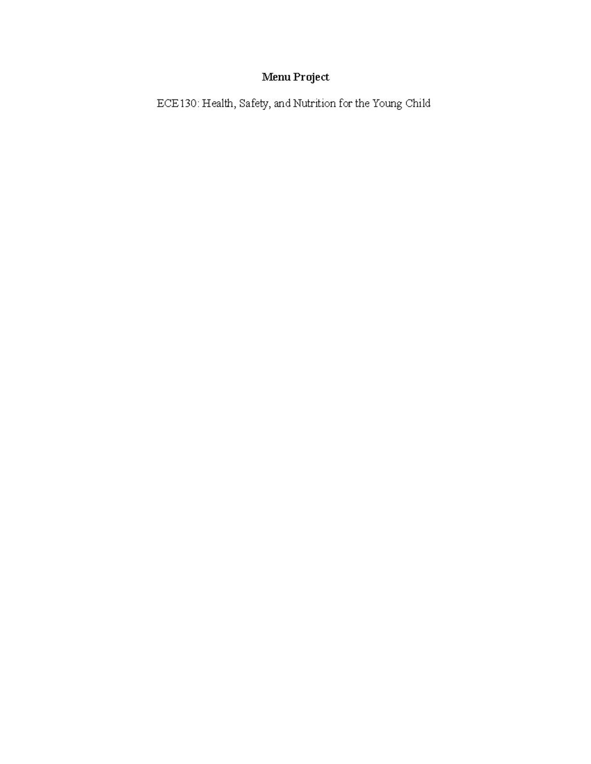 ECE130: Food Safety and Nutrition Menu Project Guide - Studocu