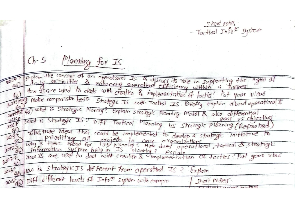 IS Planning for IS: Chapter 5 Notes (IS Course) - Studocu