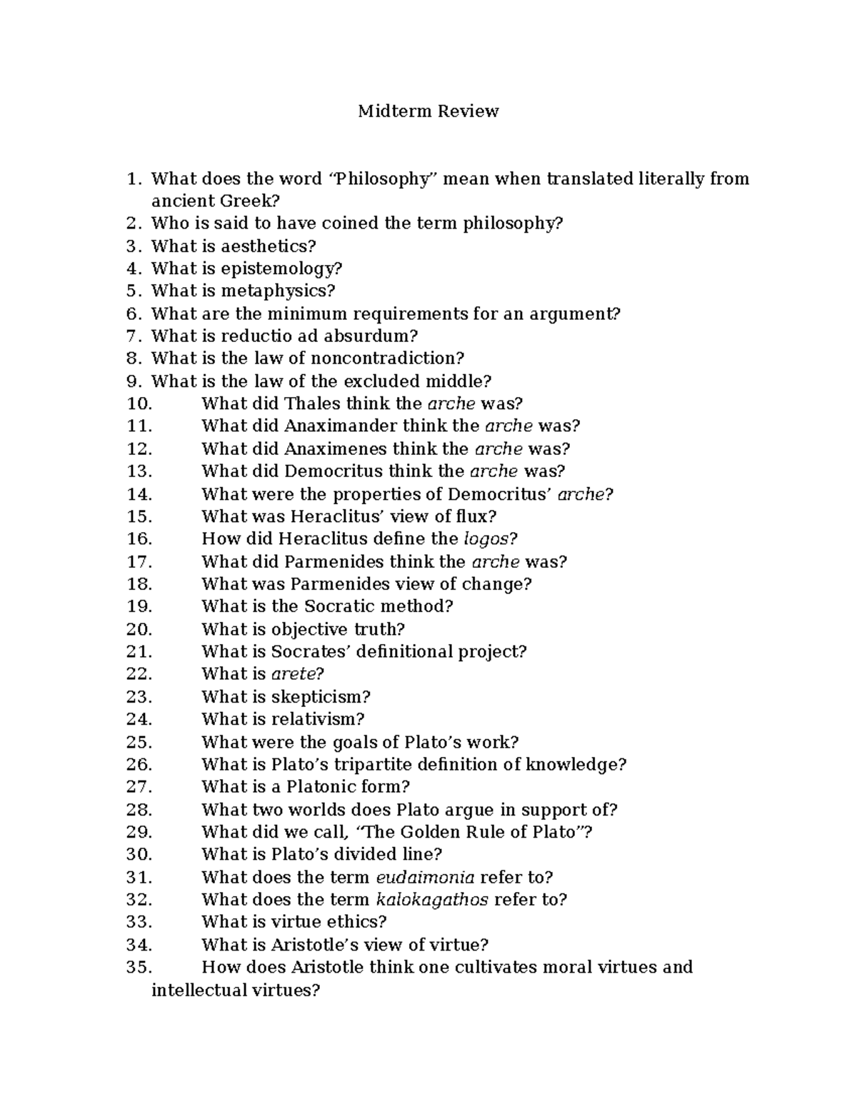 PHIL 101 Midterm Review: Key Concepts & Questions - Studocu