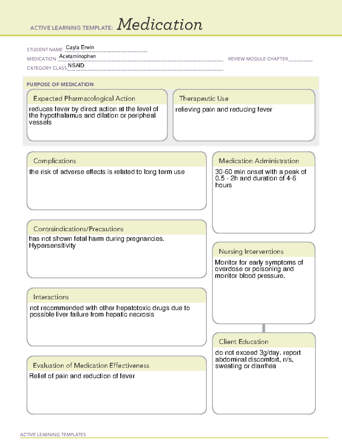 Tylenol - templates - ACTIVE LEARNING TEMPLATES Medication STUDENT NAME ...