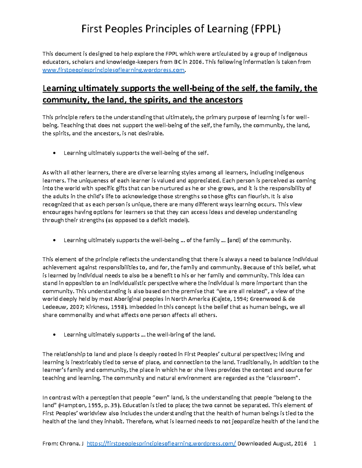 FPPL-Explained: Insights into First Nations Learning Principles - Studocu
