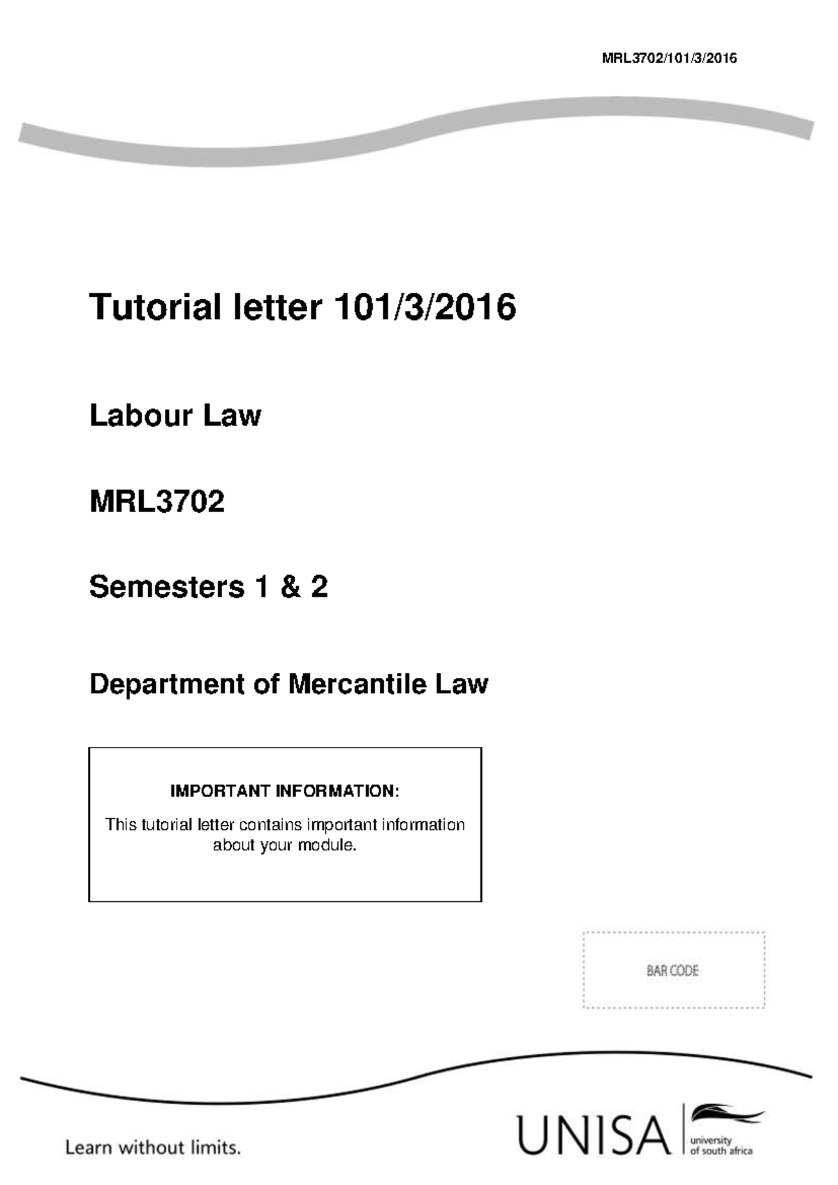 MRL3702 Tutorial Letter: Labour Law Overview & Important Info - Studocu