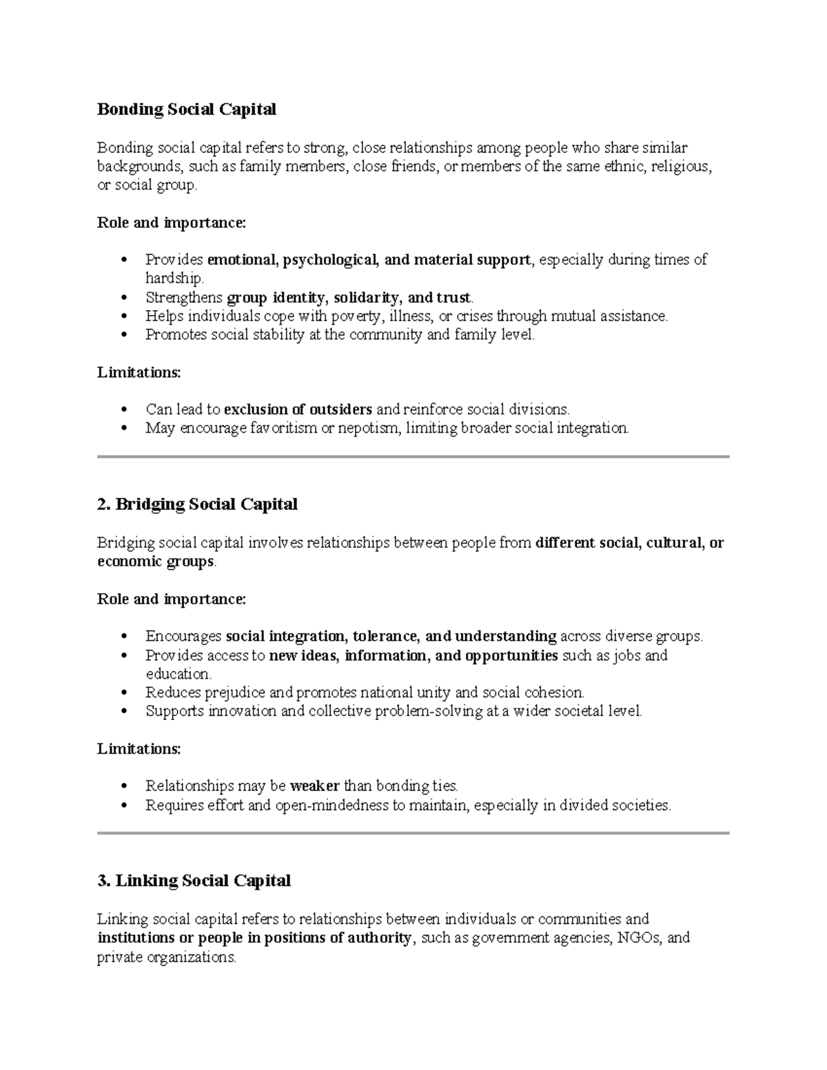 Bonding Social Capital: Importance, Roles, and Limitations - Studocu