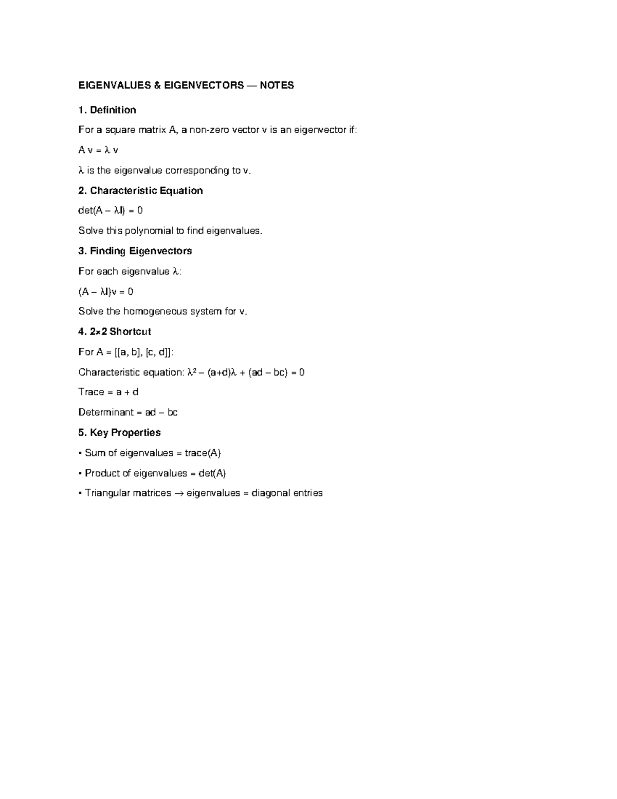 EIG 101: Eigenvalues and Eigenvectors Notes Overview - Studocu