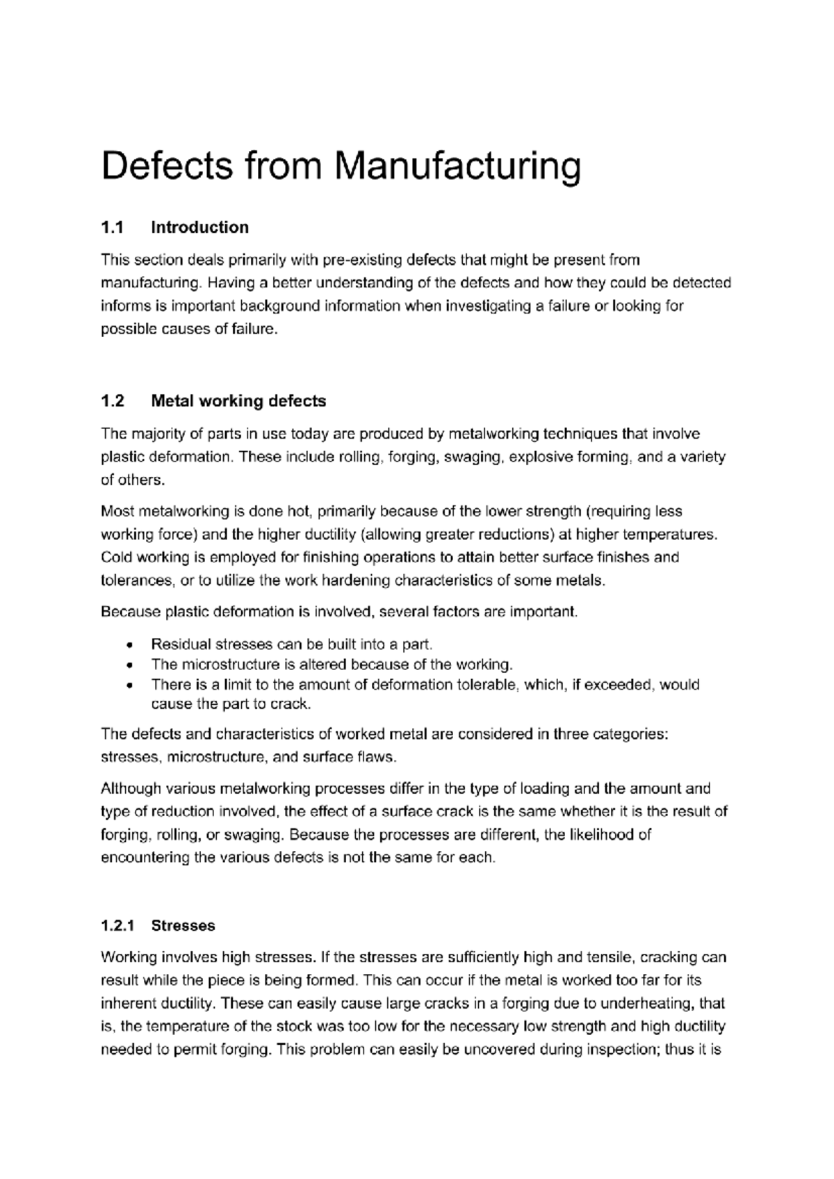 Defects from Manufacturing: Metalworking Insights - Studocu