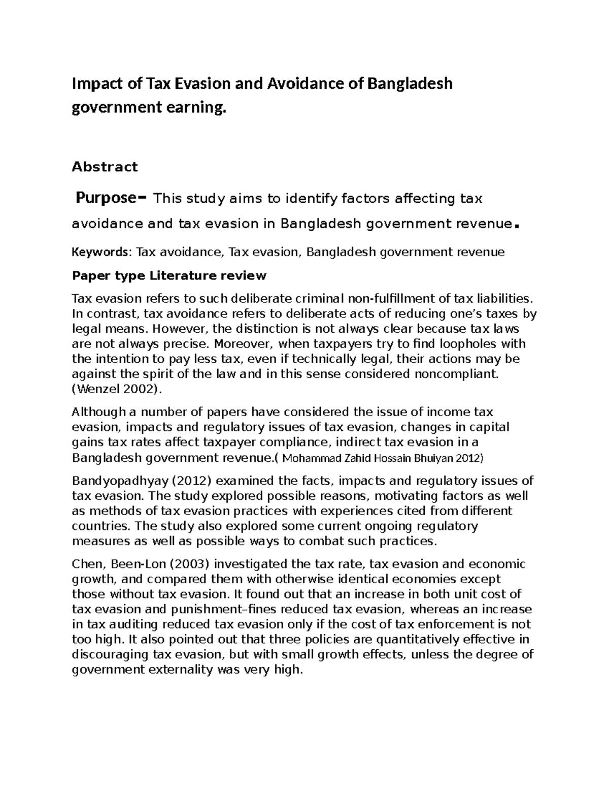 Impact of Tax Evasion & Avoidance on Bangladesh Revenue - Studocu