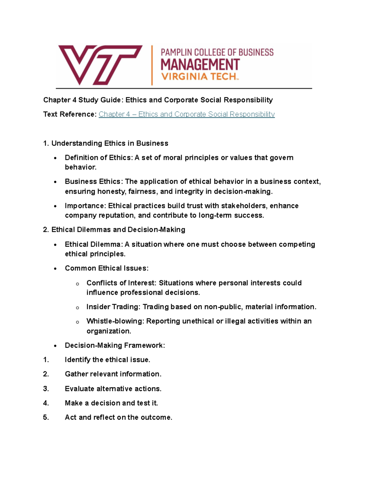 Ethics and CSR Study Guide: Chapter 4 Overview and Key Concepts - Studocu