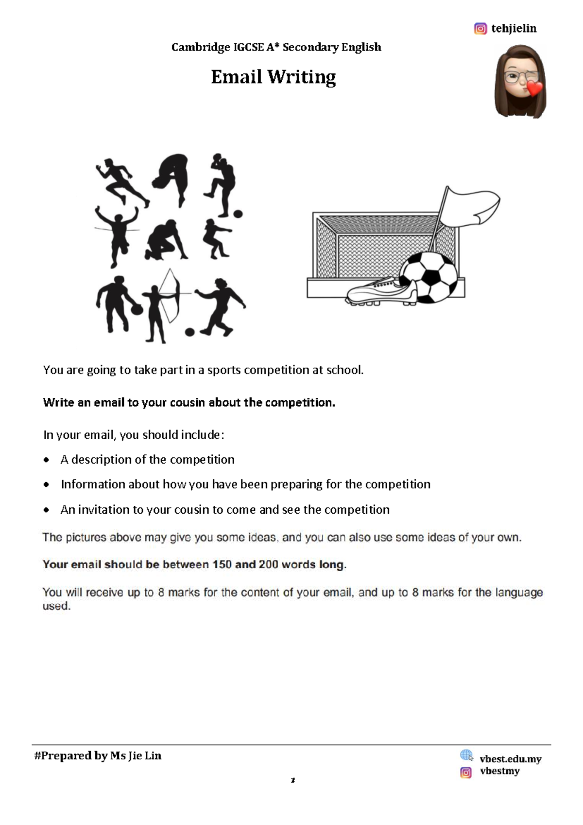 Cambridge IGCSE Secondary English Email Writing: Sports Competition ...