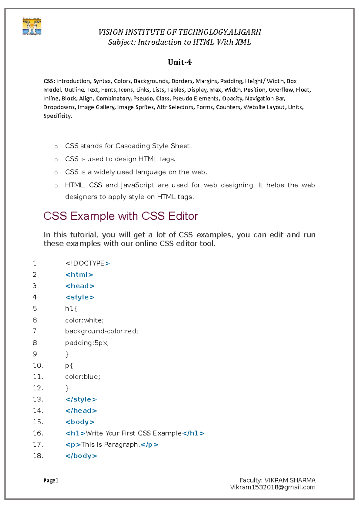 BCA HTML 4UNIT CSS Comprehensive Study Notes - Studocu