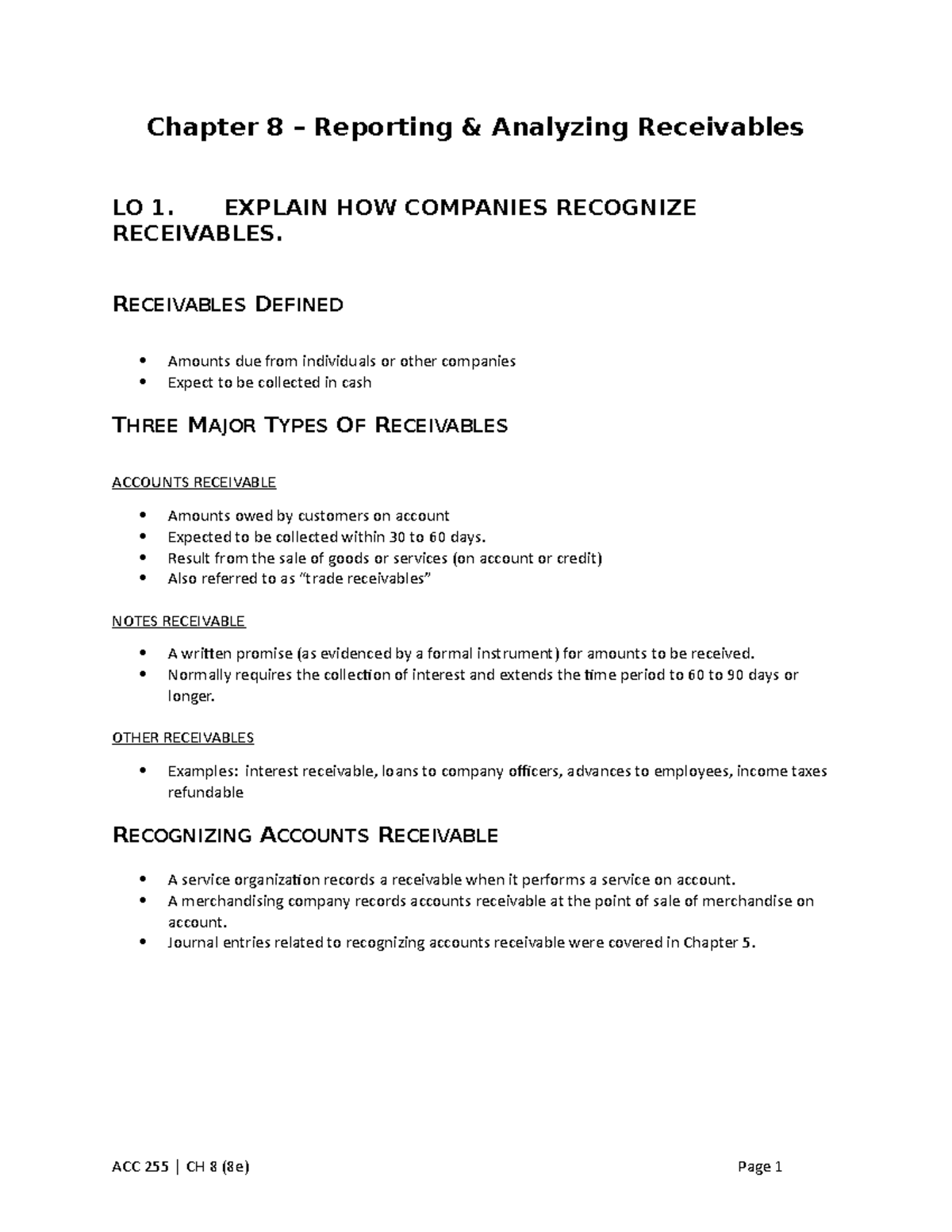 Reporting and Analyzing Receivables - Chapter 8 – Reporting & Analyzing ...