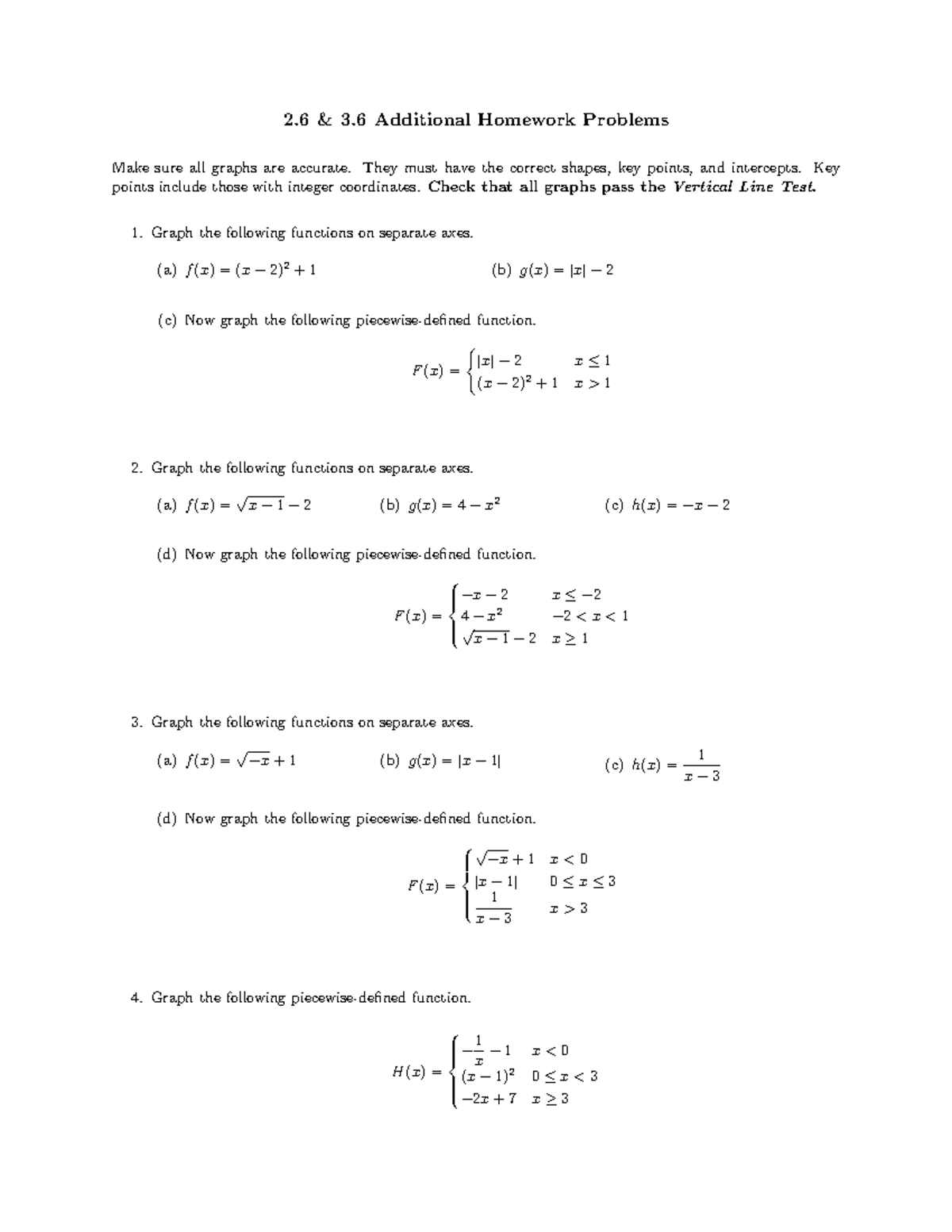 2.6 3.6 Graphing Functions: Additional Homework Problems - Studocu