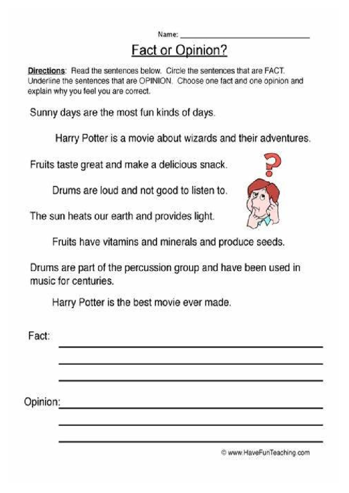 Fact or opinion - Circle the sentences that are FACT Underline the ...